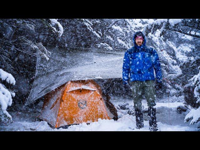 CAMPING in a Blizzard - Winter SNOWSTORM - Tent Camp in Heavy Snow