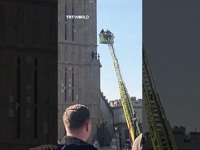 Man ascends London's Big Ben and waves Palestinian flag