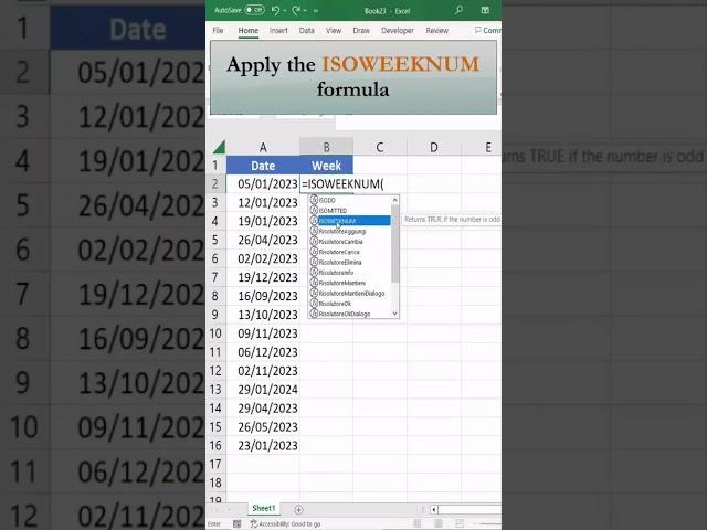 How to Use the ISOWEEKNUM Function in Excel