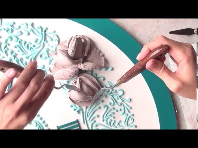 Sculptural painting, how to make roses on the wall clock