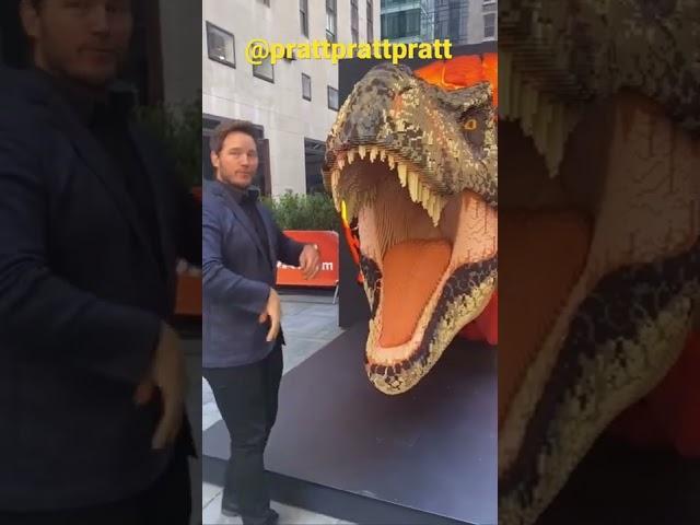 Chris Pratt almost gets eaten by Lego Rexy!!! #jurassicworlddominion #shorts