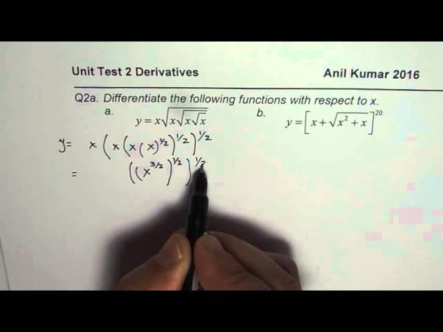 Q2a Derivative of Nested SquareRoots Power Rule Application