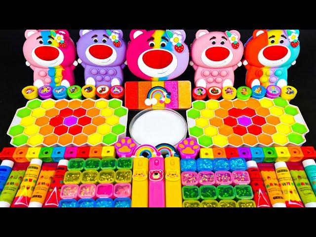 Random mixing slime ASMR  Rainbow Lotso Bear vs Glitter Slime | play pop it and slime