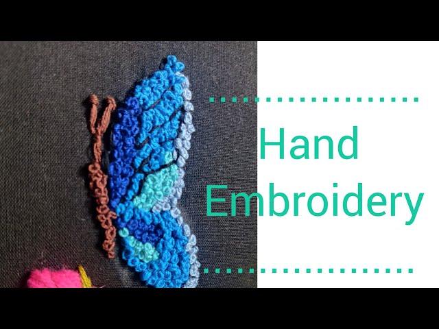 Hand embroidery for beginners. Butterfly. French knot.