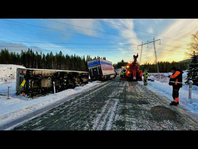 The truck lay on its side! How rescue services work in Sweden!