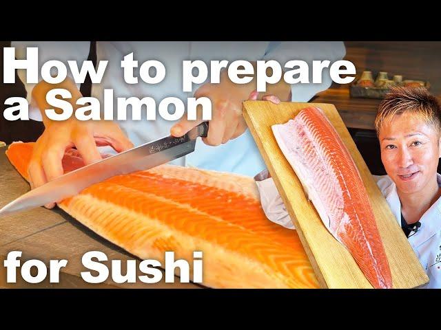 How to prepare a Salmon for Sushi by Michelin Sushi Chef