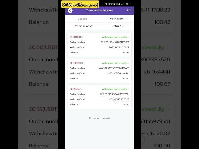 SRA withdraw proof real usdt into binance account