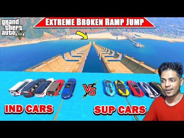 GTA 5 : INDIAN CARS  VS SUPER CARS  EXTREME BROKEN RAMP JUMP CHALLENGE!