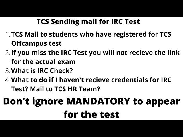 IRC Test | Mandatory before TCS Off campus TEST | Infrastructure Readiness Check | TCS HR Team