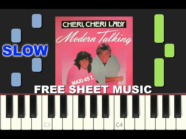 SLOW piano tutorial "CHERI CHERI LADY" by Modern Talking, free sheet music (pdf)