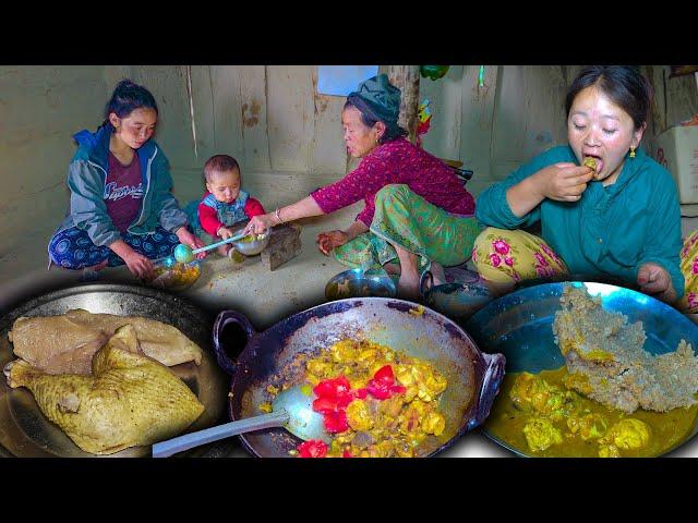 Broiler Chicken curry With Nepali national food Flour rice || Spicy Chicken Gravy & Dhido recipes