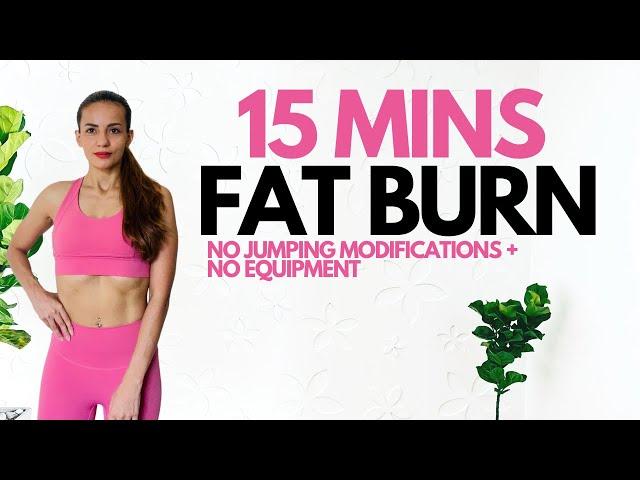 15 MIN FAT BURN Home Workout (No Jumping Modifications + No Equipment)