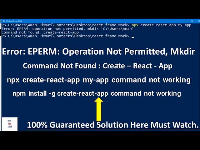 How To Fix npm Error Eperm Operation Not Permitted Mkdir Command Not Found Create React App Com. Sol