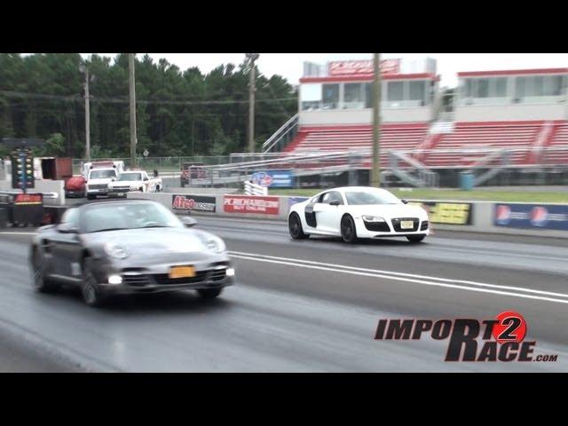 Porsche Vs Audi R8 V10 drag race at @ SlipStream Racing event