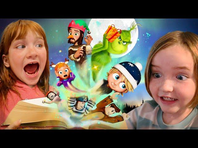 MAGiC LiBRARY!! Lost inside a Christmas Book?!  Adley and Niko play Grinch Story with Cousins & Dad