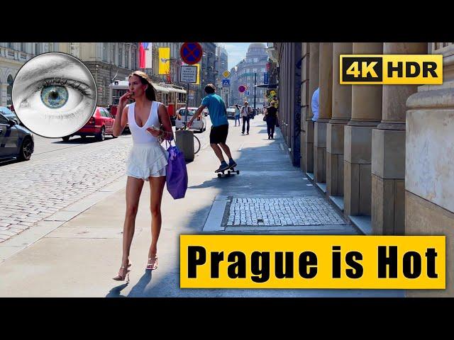 Prague is hot! Walking tour of tram streets in +35°C  Czech Republic in 4k HDR ASMR