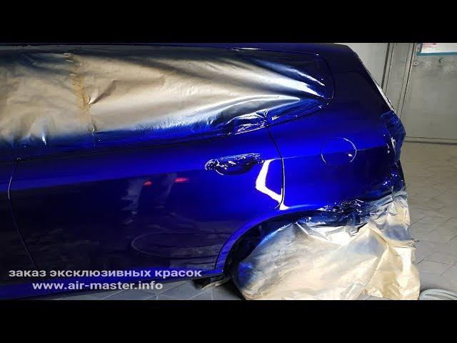 Покраска автомобиля  Хонда Фит в Кенди краску Ultramarine от Air Master на черную подложку