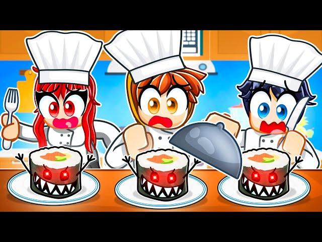 Having a CHEF FAMILY in Roblox SCARY SUSHI!