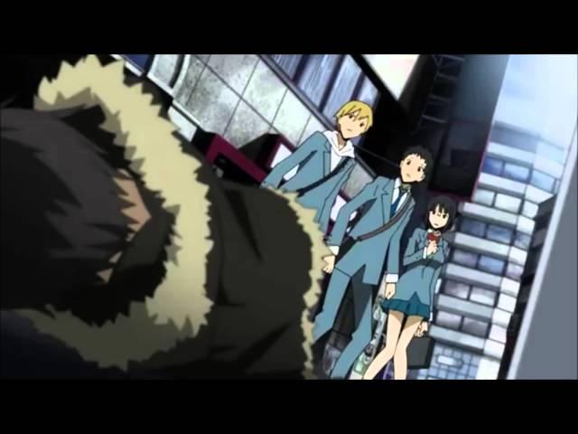 Izaya gets hit by a trash can