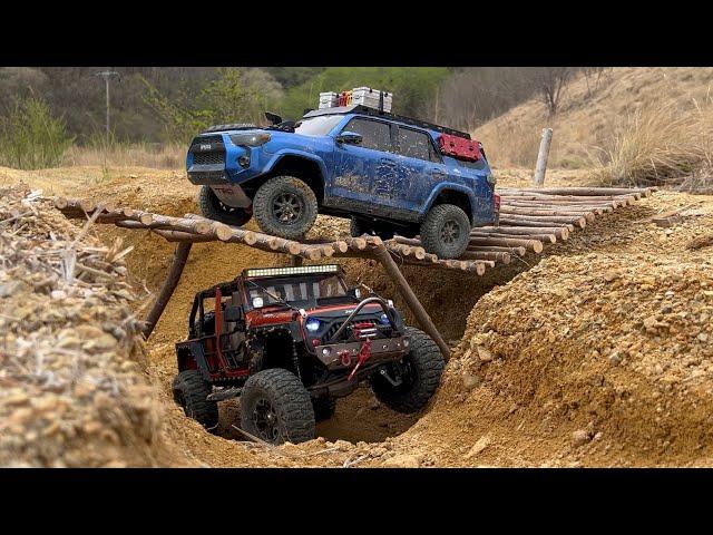 1/10 Scale RC: Jeep Wangler Rubicon & TOYOTA 4RUNNER(SCX10 II) Off-road Driving.