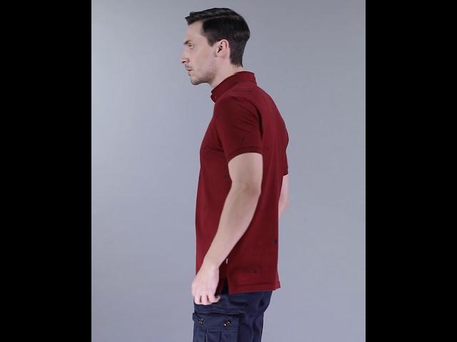 Seagull Embroidered Stand-Up Collar Polo Shirt- Salsa