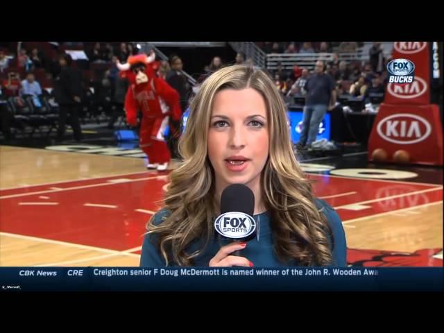 :} Benny the Bull photobombs Milwaukee Bucks sideline reporter.