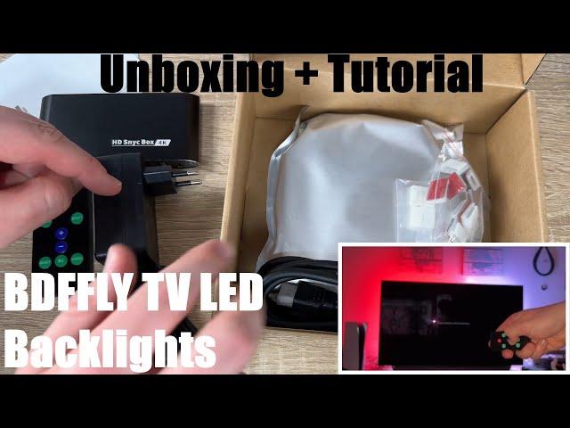 BDFFLY TV LED Backlights with HDMI 2.0 Sync Box Without Camera, RGBIC LED unboxing and instructions