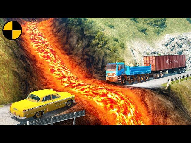 Cars vs Lava Crosses Road  BeamNG.Drive