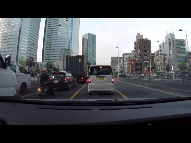 Driving in Kōtō ku, Tokyo, Japan at Dusk