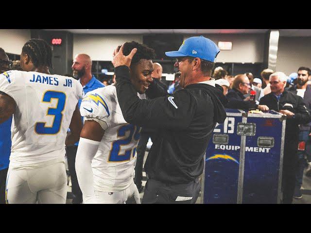 Jim Harbaugh Locker Room Victory Speech vs Falcons | LA Chargers