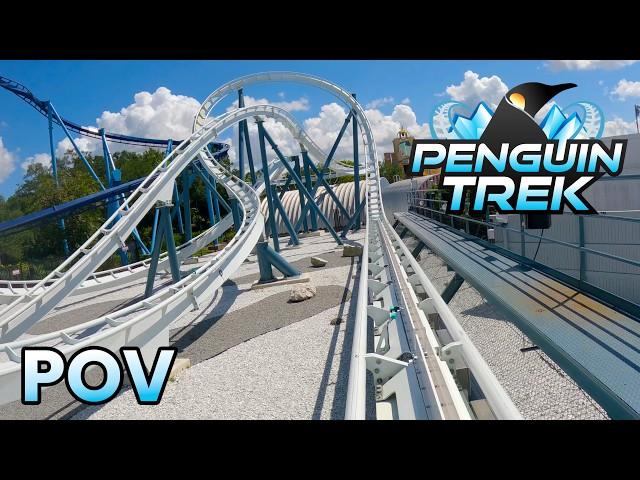 Penguin Trek Front Row POV New for 2024 SeaWorld Orlando Roller Coaster