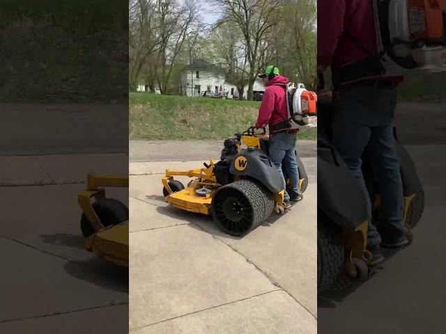 Cutting one of our commercial properties with the Wright Stander zk 72 inch mower with dully tweels