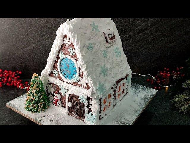 Decorating and assembling a 3D Cake "WINTER HOUSE"! The simplest pastry nozzles! ITALIAN MERINGUE!