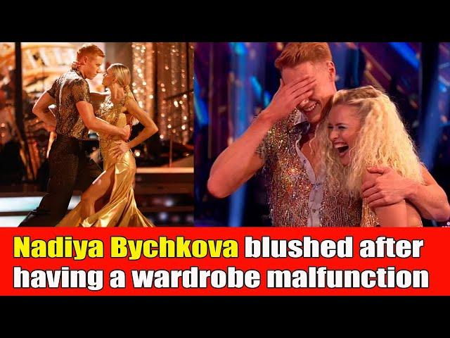 Nadiya Bychkova blushes as wardrobe malfunction hits just minutes after show starts