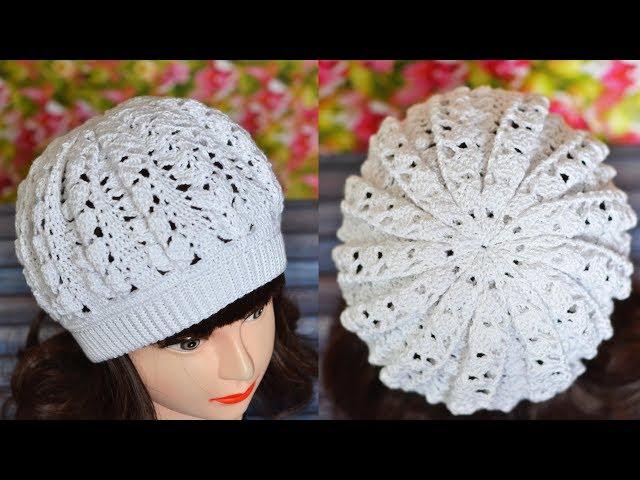 Летний берет крючком для начинающих. Мастер класс со схемой. Beret crochet