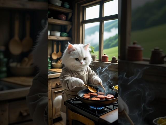 cats eating health food.#ai#cat#catcooking#contryside#soundsad#fried#cooking#life#shortvideo#shots