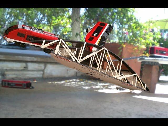 Lego train collision on an Arch Bridge