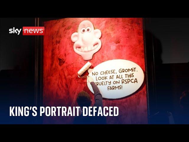 King's portrait vandalised by animal rights activists