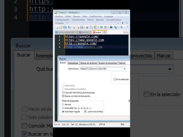 Creando expresiones regulares con notepad++. Análisis básico de url.