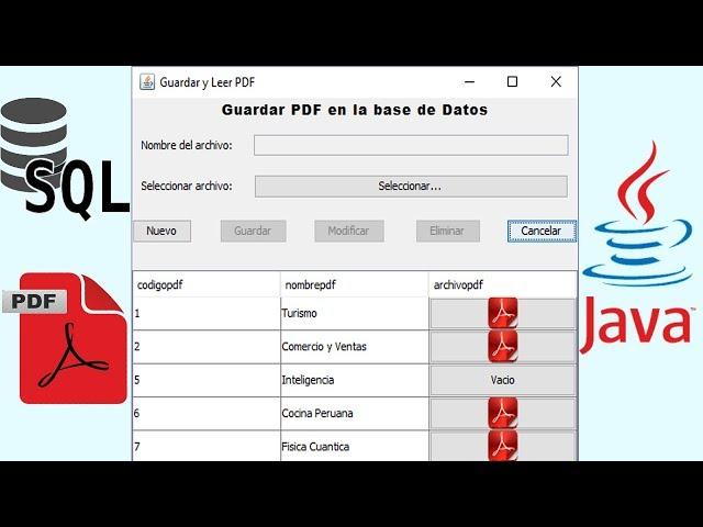 Java y  MySQL Guardar y Abrir archivo PDF