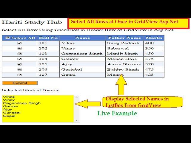 Select All Rows in GridView By Clicking Checkbox in Header Row in Asp.Net C# | Hindi | Tutorial