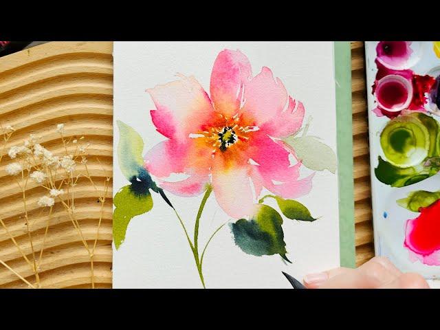 Quick Watercolor Series Ep 2: Bright Loose Pink Flower