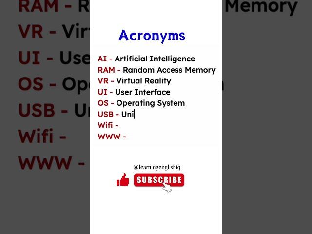 Quick Tech Lesson: Acronyms and Their Full Forms!  #english #technology #acronyms #techacronyms