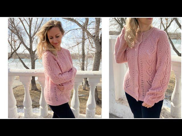 Французкая ажурная кофточка спицами из пряжи Alize Angora Star Реглан снизу Росток + Схема