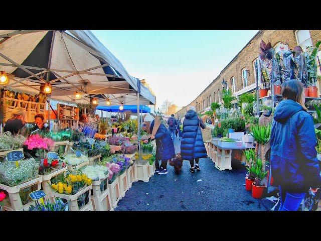 4K London Walk - Columbia road from Shoreditch High Street Station - Sunday Flower Market