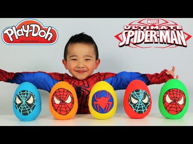 Ultimate Spiderman Play-Doh Surprise Eggs Opening Fun With Ckn Toys