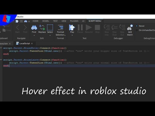 Roblox studio| how to make a hover effect !