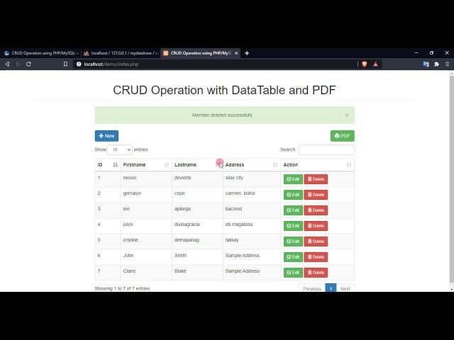 CRUD Operation using PHP/MySQLi with DataTable and TCPDF Tutorial Demo