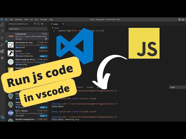 How to run javascript code in vscode [ Code Runner Extention ]