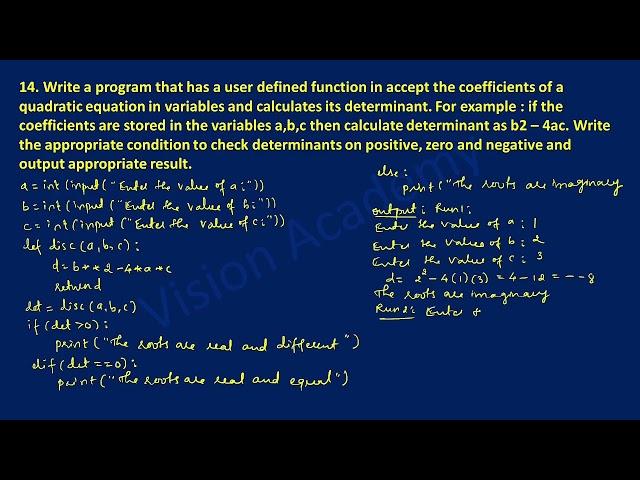 Write a Python Program to Find the Roots of a Quadratic Equation | Step-by-Step Guide|Vision Academy